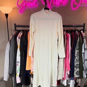 Chic Long Sleeve Cream Sweater Dress